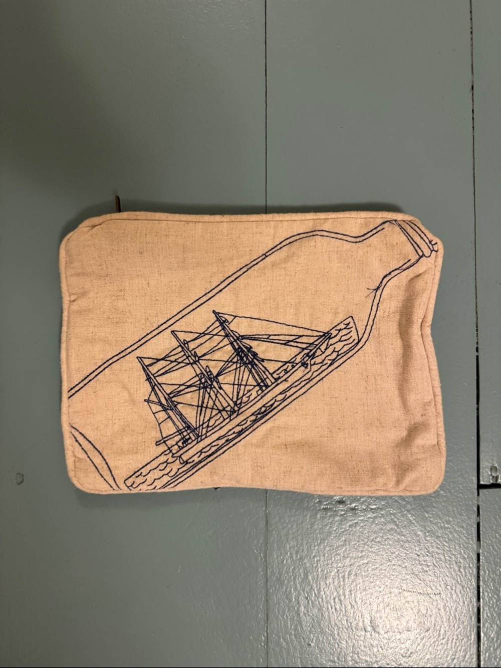 Thomas Paul Embroidered Ship-in-a-Bottle Canvas Pouch - Natural & Navy